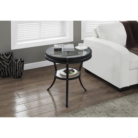 Monarch Specialties Accent Table - 22"Dia / Black With Tempered Glass I 2140